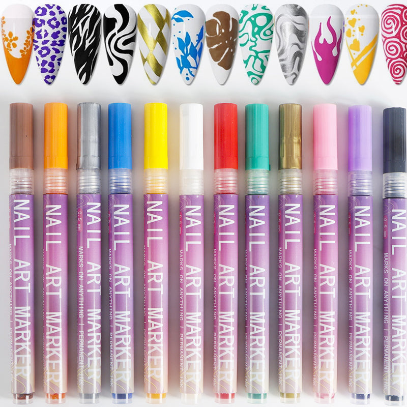 Conjunto de canetas para nail art de 12 cores