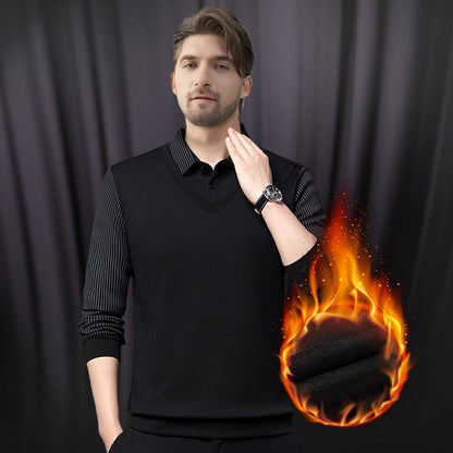 Camisa masculina de malha de duas peças com lapela falsa