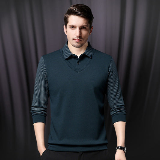 Camisa masculina de malha de duas peças com lapela falsa