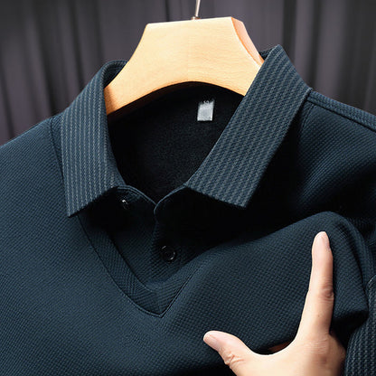 Camisa masculina de malha de duas peças com lapela falsa