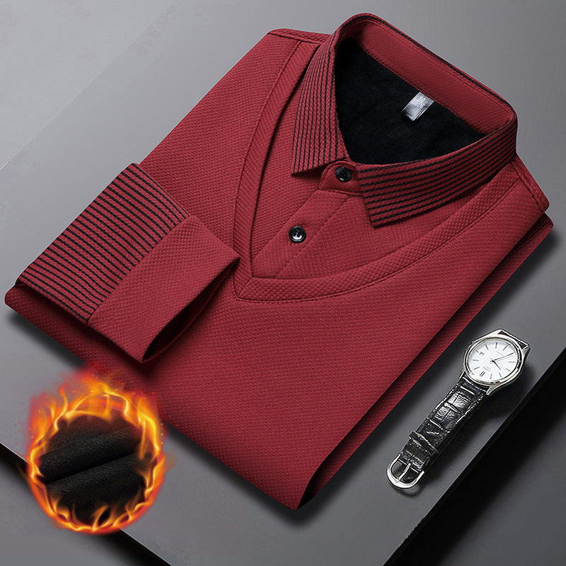 Camisa masculina de malha de duas peças com lapela falsa