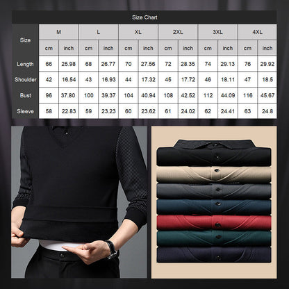 Camisa masculina de malha de duas peças com lapela falsa
