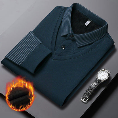 Camisa masculina de malha de duas peças com lapela falsa