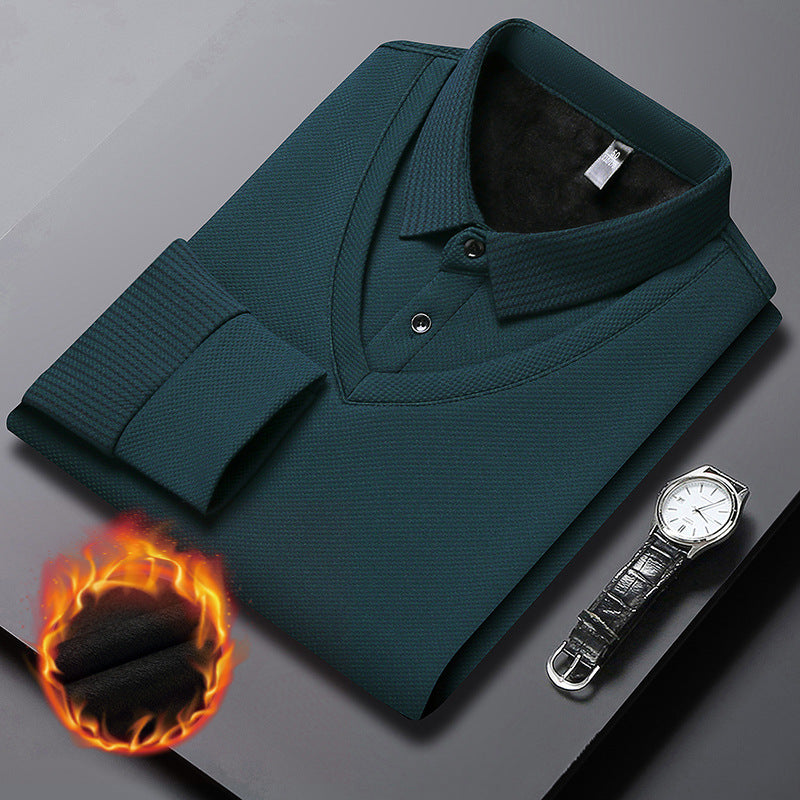 Camisa masculina de malha de duas peças com lapela falsa