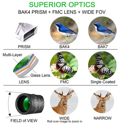 Telescópio monocular profissional de alta potência, alta definição e baixa luminosidade, 16X52