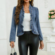 🧥 50% DE DESCONTO AGORA! 🌸 Jaqueta jeans feminina aberta com detalhes de babados – leve, feminina e versátil – elegante para qualquer look 👗