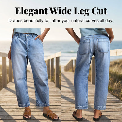 Calça jeans feminina cropped barrel de cintura alta