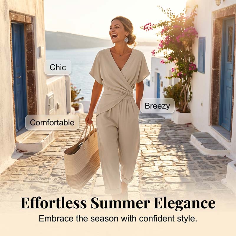 💃 Conjunto elegante de duas peças em cor sólida — cria instantaneamente uma silhueta feminina!