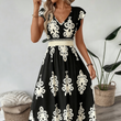 🎑50 % de desconto ✨Vestido longo esvoaçante com decote em V e estampado barroco para mulher