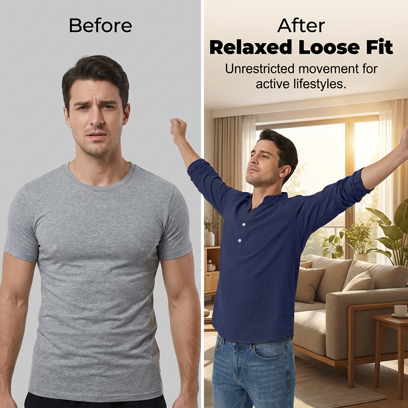 Camiseta Henley casual de outono para homem