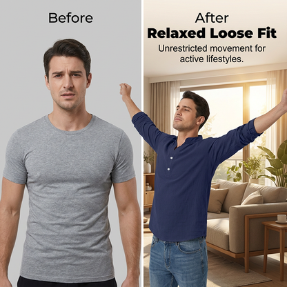 Camiseta Henley casual de outono para homem