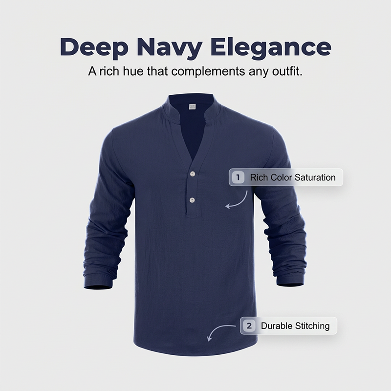 Camiseta Henley casual de outono para homem