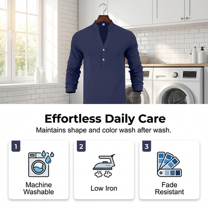 Camiseta Henley casual de outono para homem