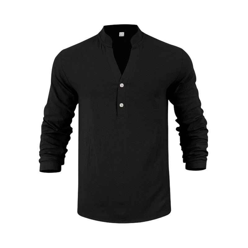 Camiseta Henley casual de outono para homem