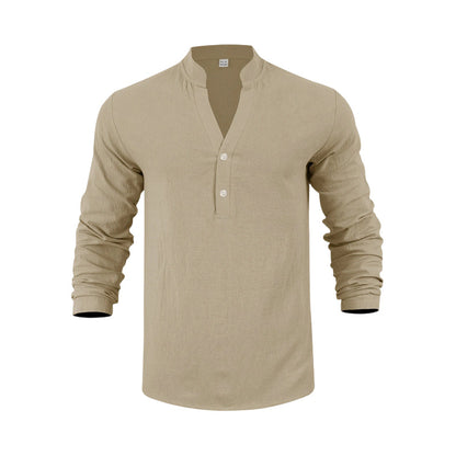 Camiseta Henley casual de outono para homem