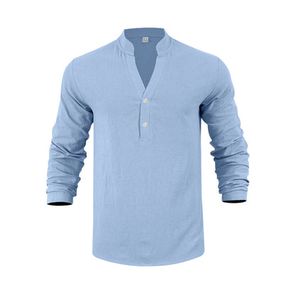 Camiseta Henley casual de outono para homem