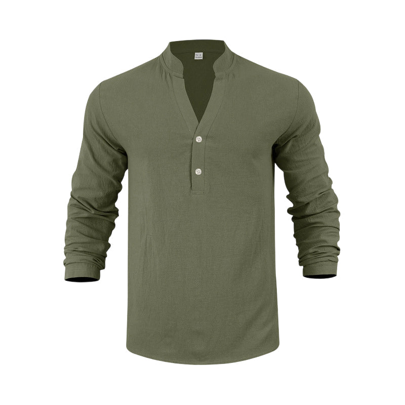 Camiseta Henley casual de outono para homem