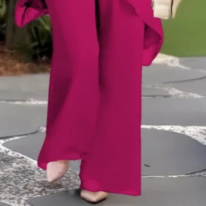 Conjunto encantador de blusa irregular e calça pantalona