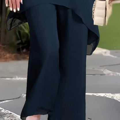 Conjunto encantador de blusa irregular e calça pantalona