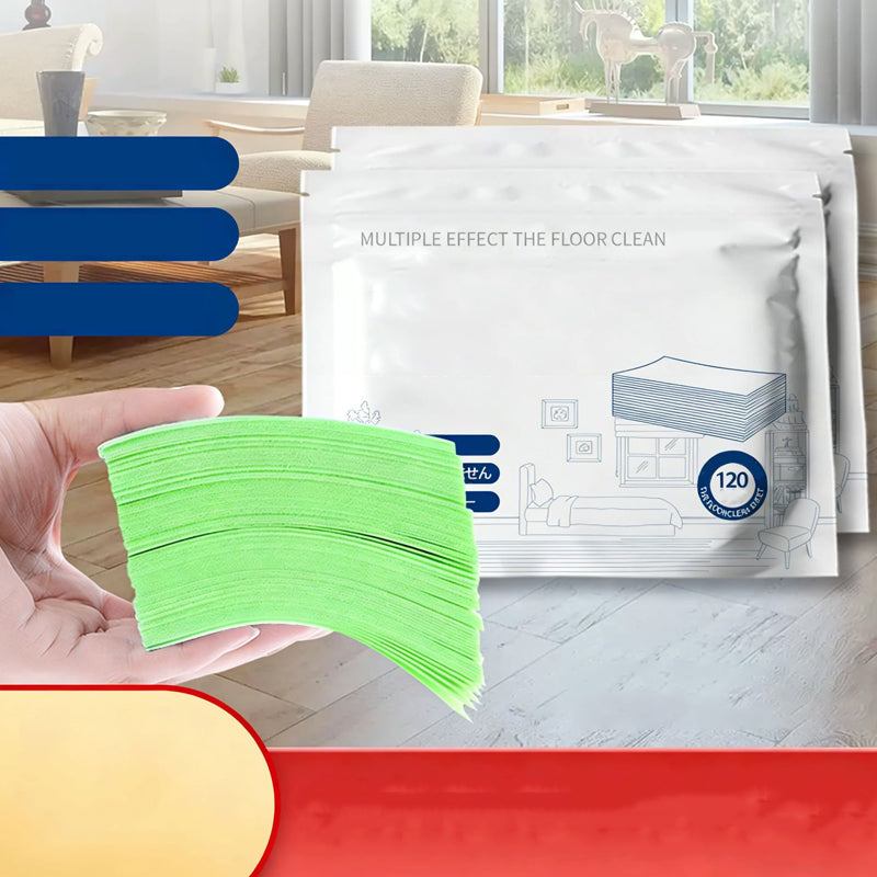 Toalhetes para o chão solúveis em água – Basta colocá-los na água, sem necessidade de medir. Limpa e dá brilho a todos os tipos de chão. Seguro e sem deixar marcas. Embalagem com 120 toalhetes. O seu aliado diário. 🧹💧