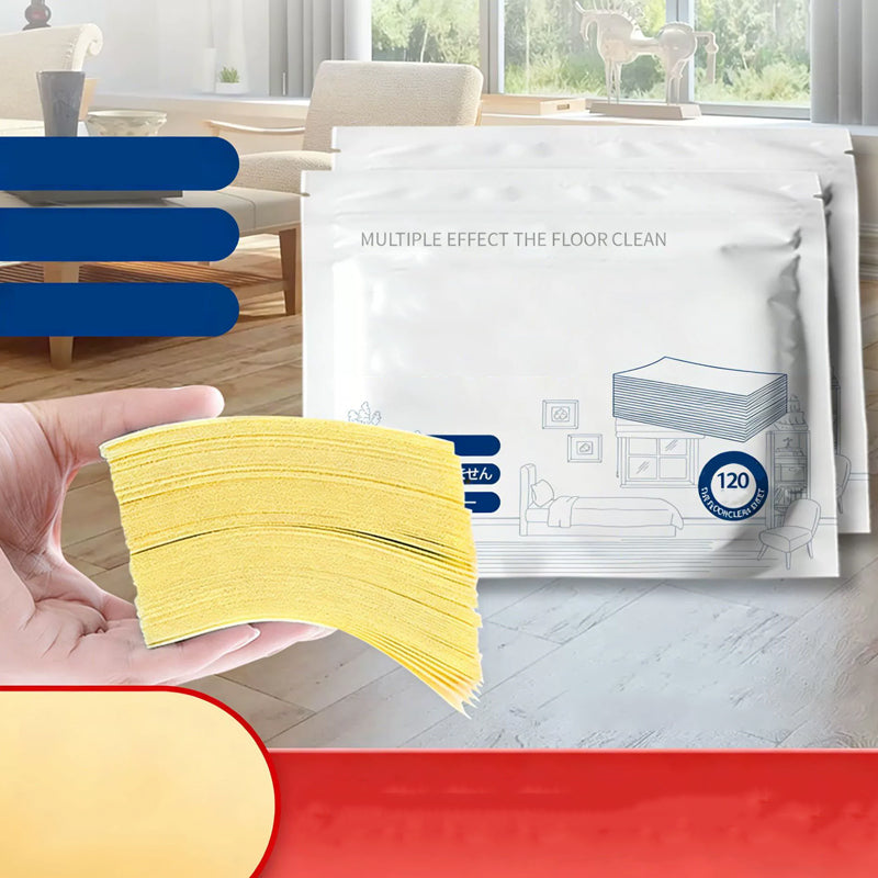 Toalhetes para o chão solúveis em água – Basta colocá-los na água, sem necessidade de medir. Limpa e dá brilho a todos os tipos de chão. Seguro e sem deixar marcas. Embalagem com 120 toalhetes. O seu aliado diário. 🧹💧