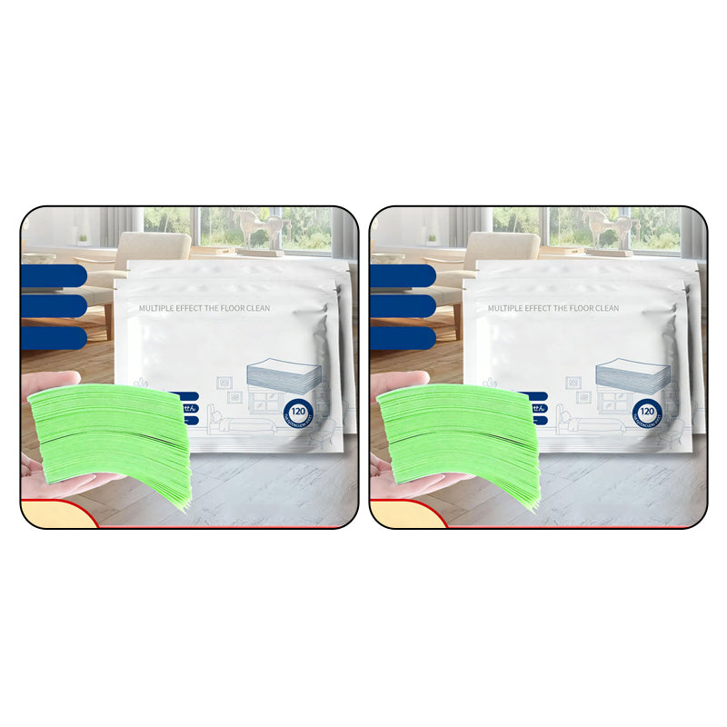 Toalhetes para o chão solúveis em água – Basta colocá-los na água, sem necessidade de medir. Limpa e dá brilho a todos os tipos de chão. Seguro e sem deixar marcas. Embalagem com 120 toalhetes. O seu aliado diário. 🧹💧