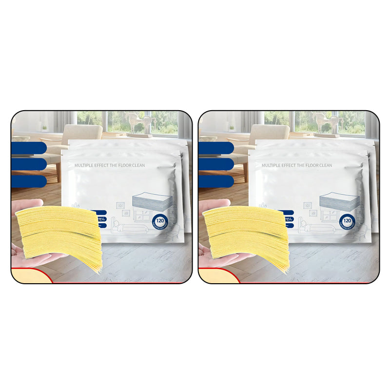 Toalhetes para o chão solúveis em água – Basta colocá-los na água, sem necessidade de medir. Limpa e dá brilho a todos os tipos de chão. Seguro e sem deixar marcas. Embalagem com 120 toalhetes. O seu aliado diário. 🧹💧