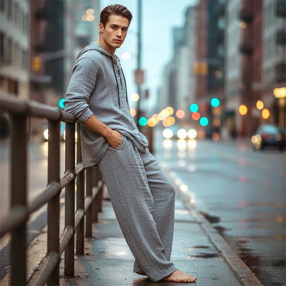 Conjunto de 2 peças com camisola com capuz e calças largas casuais para homem