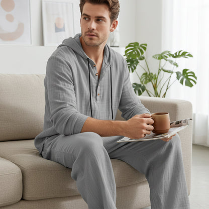 Conjunto de 2 peças com camisola com capuz e calças largas casuais para homem