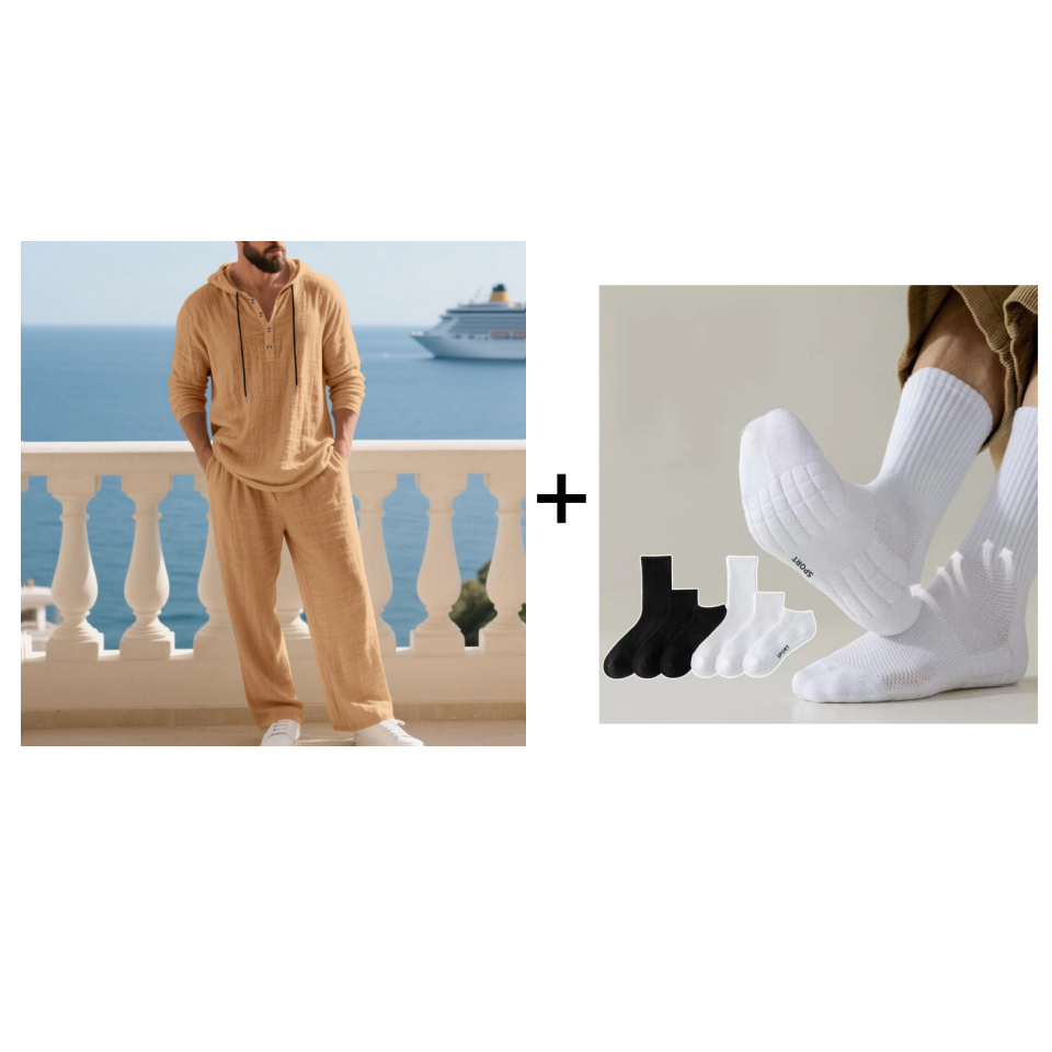 Conjunto de 2 peças com camisola com capuz e calças largas casuais para homem