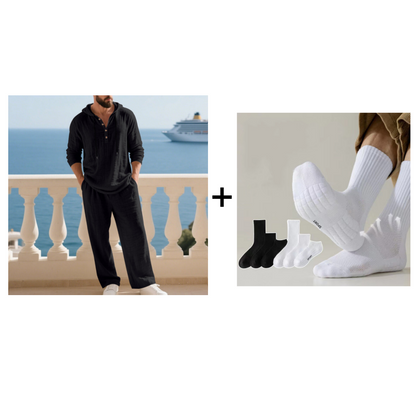 Conjunto de 2 peças com camisola com capuz e calças largas casuais para homem