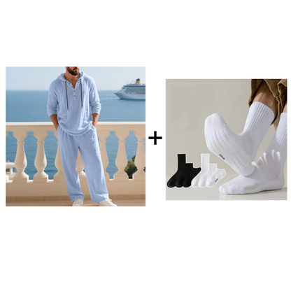 Conjunto de 2 peças com camisola com capuz e calças largas casuais para homem
