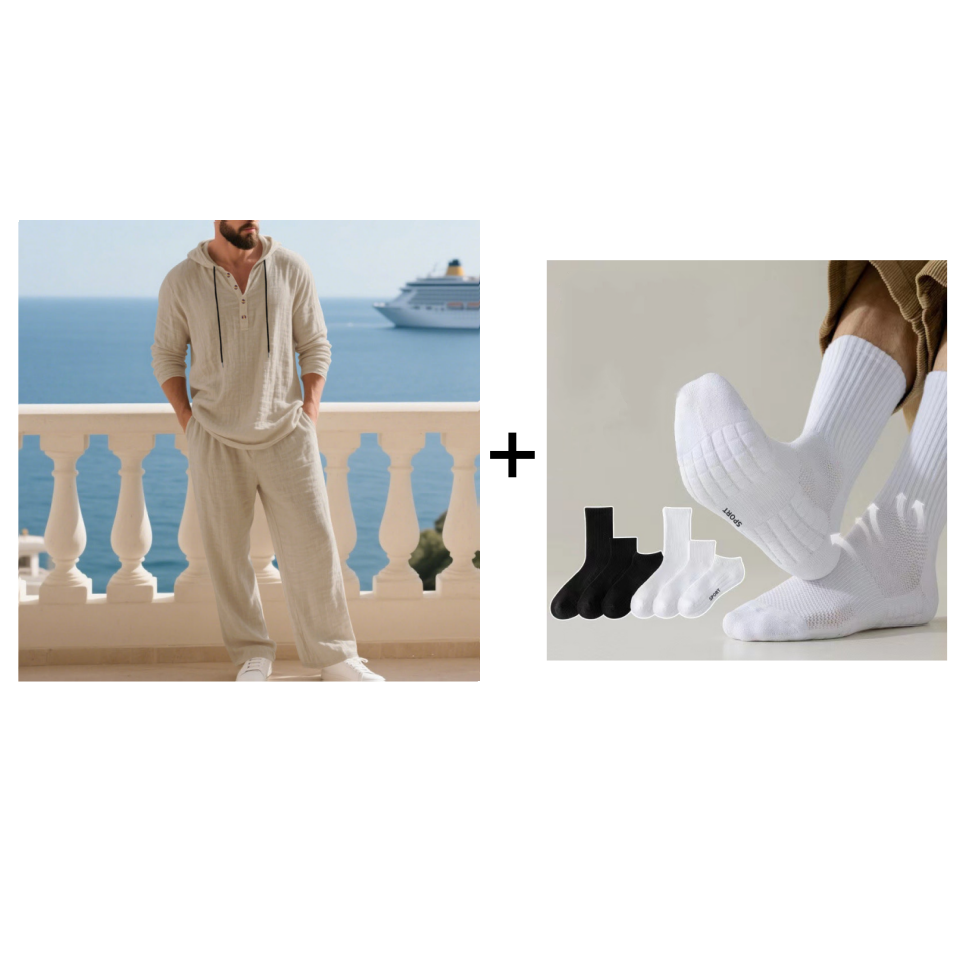 Conjunto de 2 peças com camisola com capuz e calças largas casuais para homem
