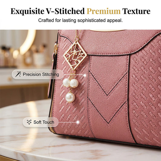 DESCONTO DE 50% POR TEMPO LIMITADO! ✨ Mala feminina com costura em V – Detalhes dourados, vários compartimentos, alça superior 🌸