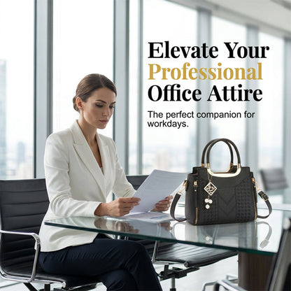 DESCONTO DE 50% POR TEMPO LIMITADO! ✨ Mala feminina com costura em V – Detalhes dourados, vários compartimentos, alça superior 🌸