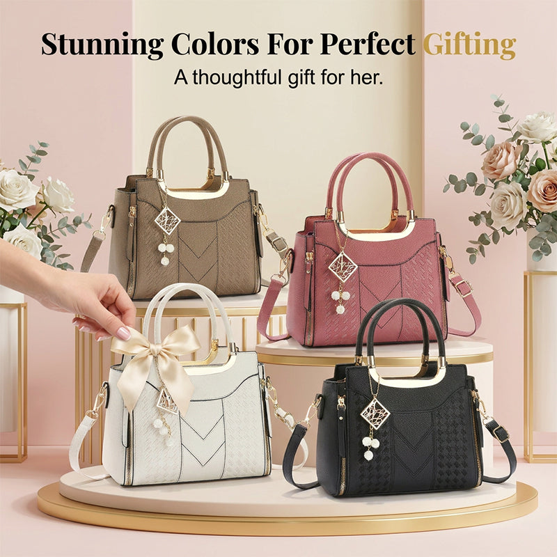 DESCONTO DE 50% POR TEMPO LIMITADO! ✨ Mala feminina com costura em V – Detalhes dourados, vários compartimentos, alça superior 🌸