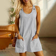 Vestido-macacão sem mangas casual para mulher, às riscas e com alças ajustáveis
