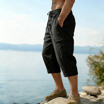 👖Calças capri cargo para homem em mistura de linho🌬️ Leves, respiráveis e concebidas para o conforto