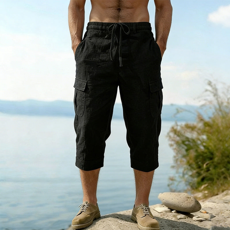 👖Calças capri cargo para homem em mistura de linho🌬️ Leves, respiráveis e concebidas para o conforto
