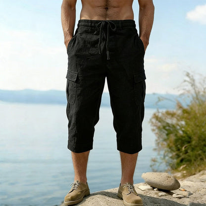 👖Calças capri cargo para homem em mistura de linho🌬️ Leves, respiráveis e concebidas para o conforto