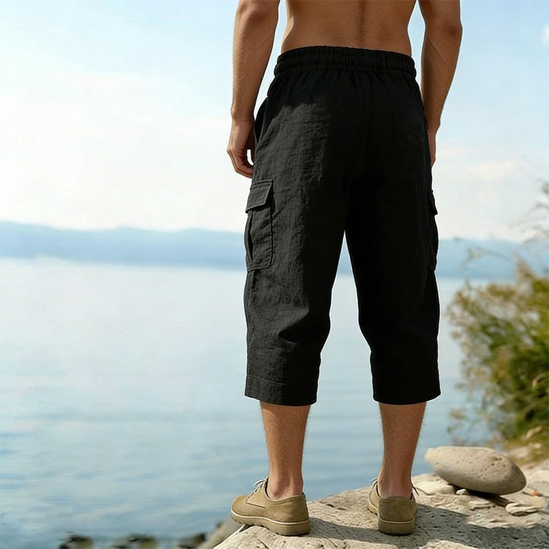👖Calças capri cargo para homem em mistura de linho🌬️ Leves, respiráveis e concebidas para o conforto