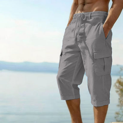 👖Calças capri cargo para homem em mistura de linho🌬️ Leves, respiráveis e concebidas para o conforto