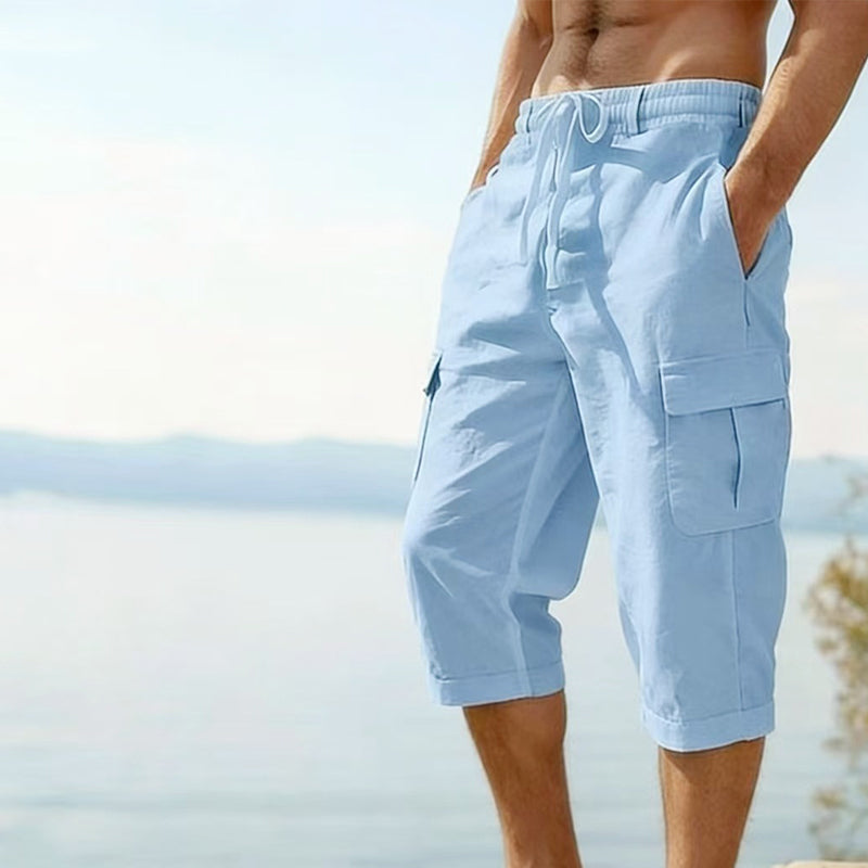 👖Calças capri cargo para homem em mistura de linho🌬️ Leves, respiráveis e concebidas para o conforto