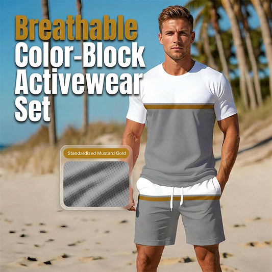 🏃‍♂️✨ Conjunto esportivo masculino respirável com blocos de cor – leve e confortável para verão