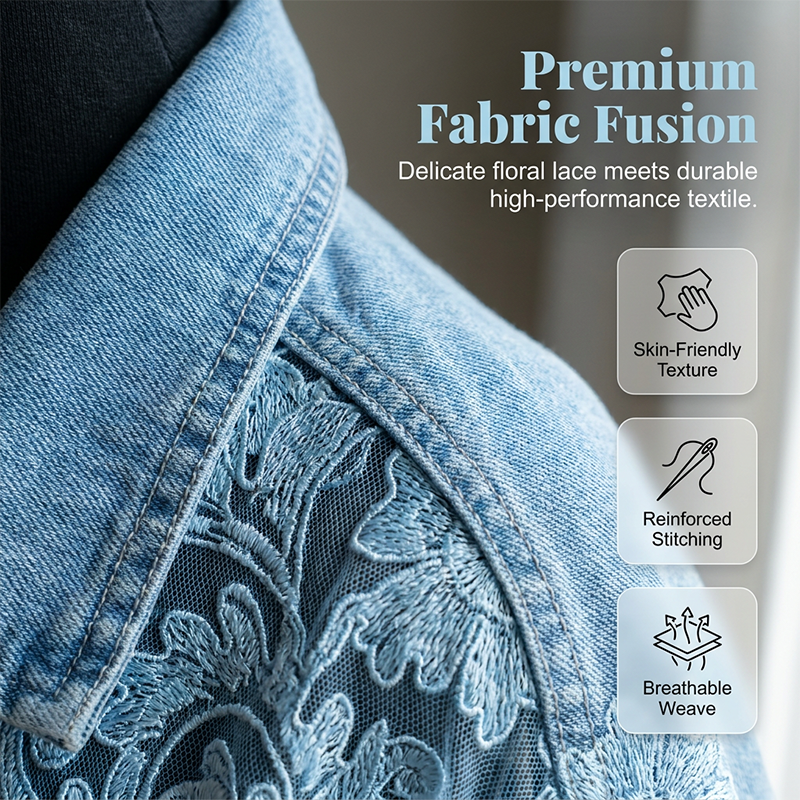 👗✨ Jaqueta jeans feminina com renda floral elegante que transforma qualquer look com estilo sofisticado