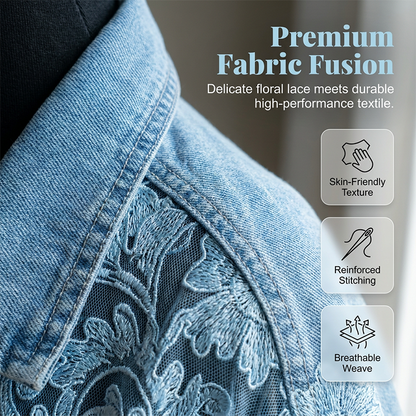 👗✨ Jaqueta jeans feminina com renda floral elegante que transforma qualquer look com estilo sofisticado
