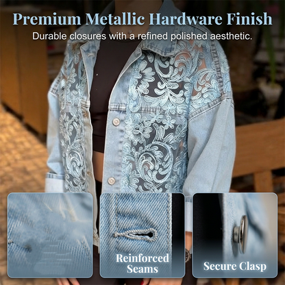 👗✨ Jaqueta jeans feminina com renda floral elegante que transforma qualquer look com estilo sofisticado