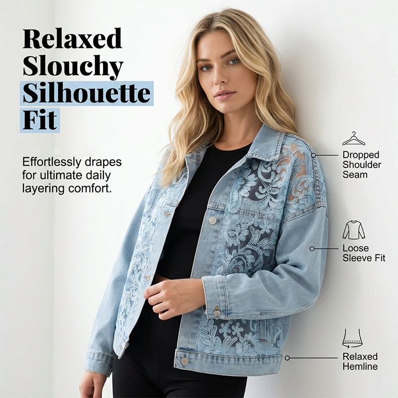 👗✨ Jaqueta jeans feminina com renda floral elegante que transforma qualquer look com estilo sofisticado