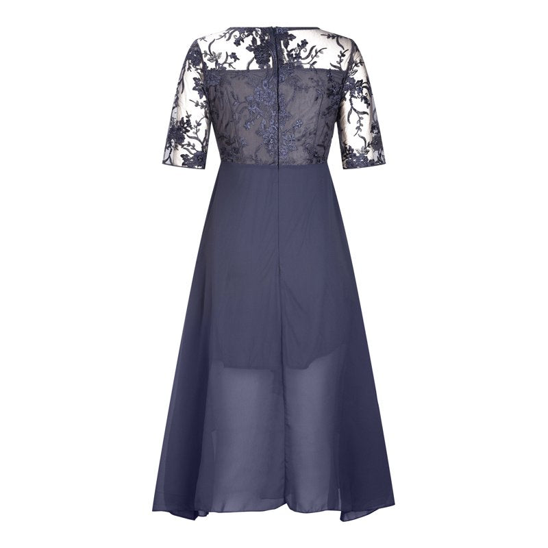 Vestido midi com bordados florais – Esvoaçante e elegante, com decote redondo🌸