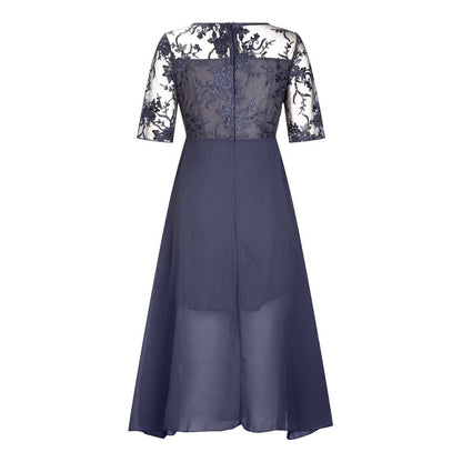 Vestido midi com bordados florais – Esvoaçante e elegante, com decote redondo🌸
